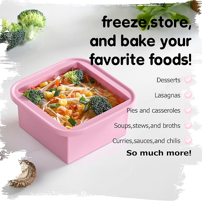 2-Cup Silicone Freezer Trays with Lids – Perfect for Meal Prep, Portion Control, and Easy Freezing-Meal Prep Container Molds for Soup,Leftovers (Cotton Candy, 4 Pack)-BubblyBeeBaby