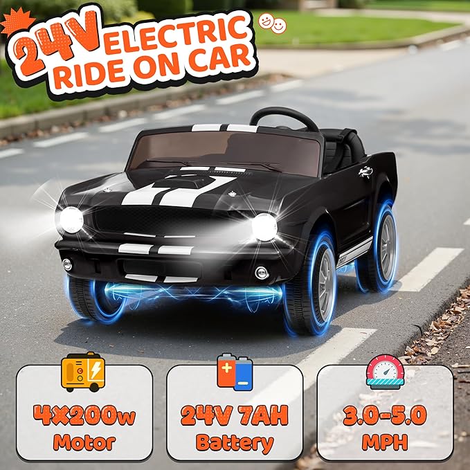 24V 2 Seater Ride on Toys, Licensed Shelby Cobra Kids Power Car Wheeler Ride On Toy w/ 2WD/4WD Switchable, Remote Control, 19" Spacious Seat, 4 Spring Suspension, Music, Bluetooth-BubblyBeeBaby