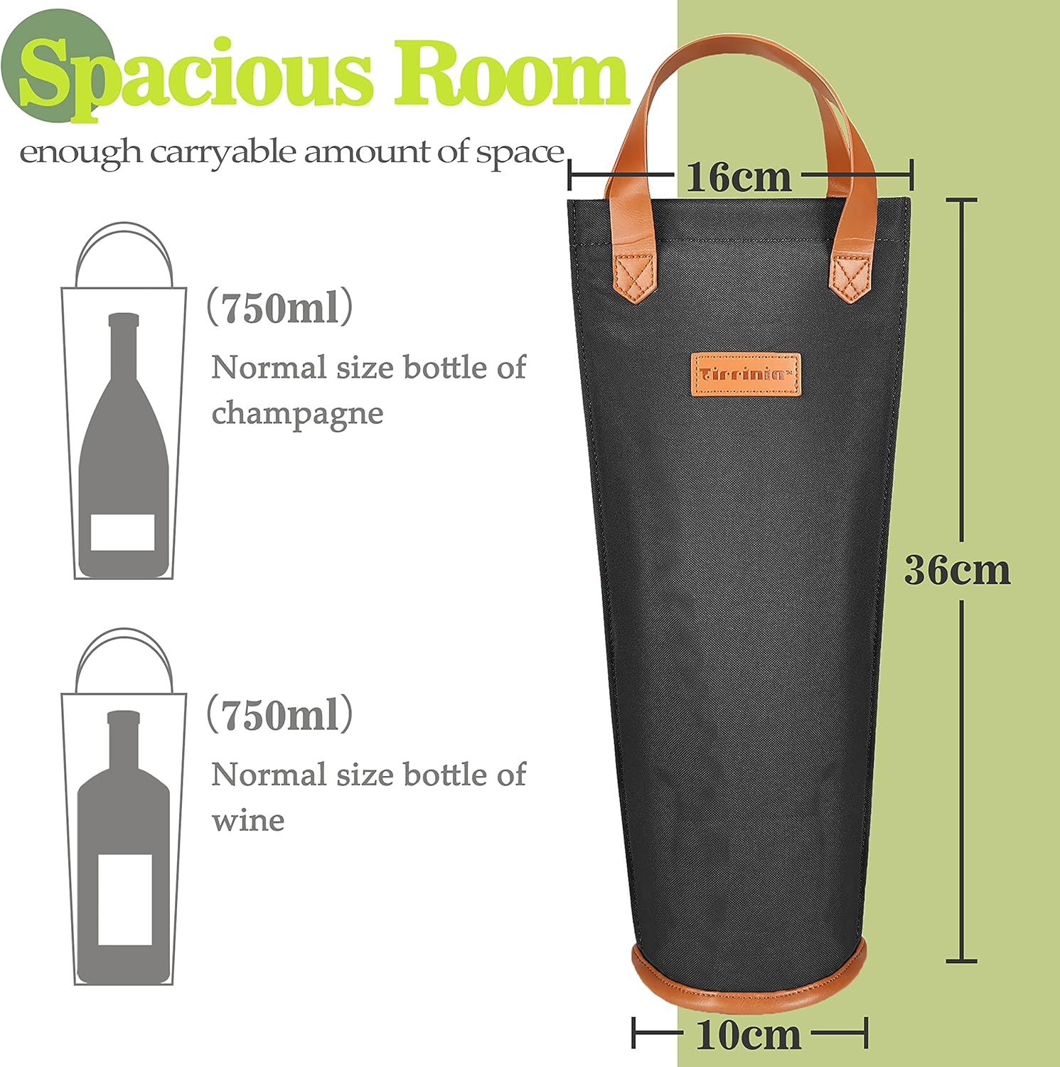 Tirrinia Single Wine Carrier Tote, Insulated Wine Cooler Bag for Travel, Picnic, & Wine Gifts – Thermal Padded Wine Bottle Holder Tote for Men & Women, Wine Gift for Wine Lovers,Black