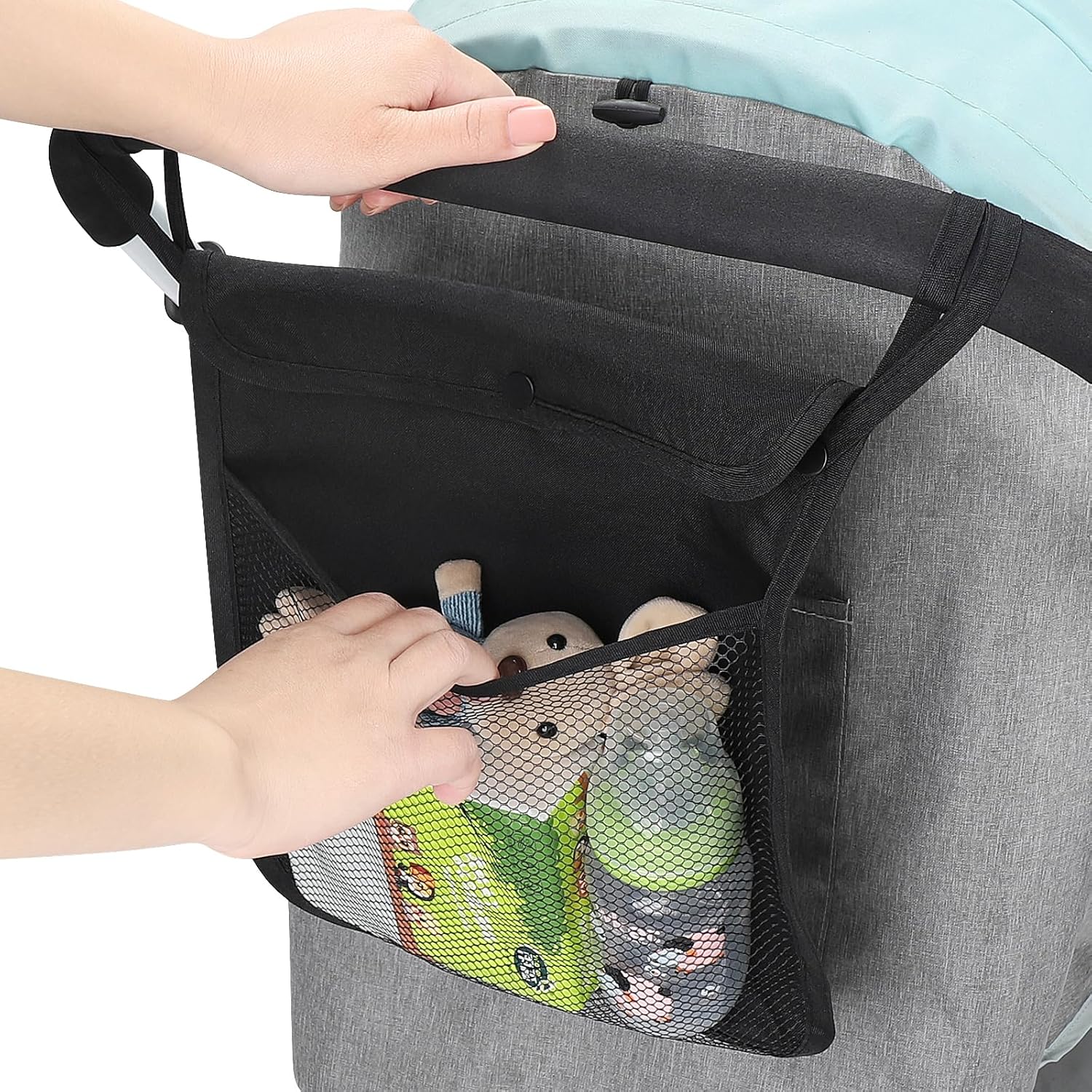 Accmor Universal Stroller Organizer, Mesh Bag Fits for Uppababy, Nuna, Britax, Doona Strollers, Non-Slip Adjustable Stroller Mesh Cargo Net Storage Caddy Accessories
