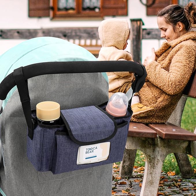 Accmor Universal Stroller Organizer with Insulated Cup Holder and Shoulder Strap, Stroller Bag Caddy Organizer Stroller Accessories for Uppababy, Baby Jogger, Nuna, Doona, Britax Strollers-BubblyBeeBaby