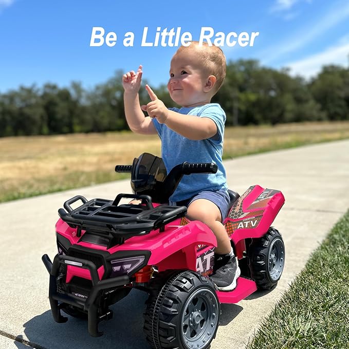 Kids ATV 4 Wheeler, 6V Ride-On Toy for Toddlers Boys & Girls with Music, Forward & Reverse - Rose Pink-BubblyBeeBaby
