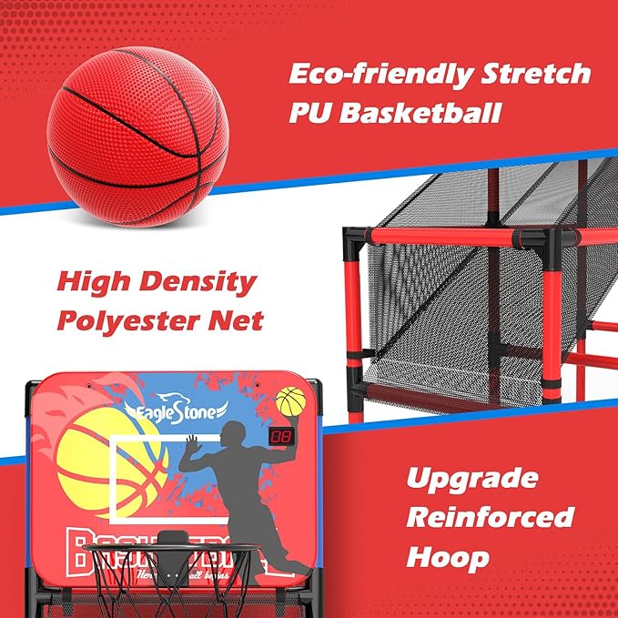 Kids Basketball Hoop Arcade Game W/Electronic Scoreboard Cheer Sound, Basketball Hoop Indoor Outdoor W/4 Balls, Basketball Game Toys Gifts for Kids 3-6 5-7 8-12 Toddlers Boys Girls-BubblyBeeBaby