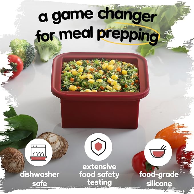 2-Cup Silicone Freezer Trays with Lids – Perfect for Meal Prep, Portion Control, and Easy Freezing-Meal Prep Container Molds for Soup,Leftovers (Cranberry, 4 Pack)-BubblyBeeBaby