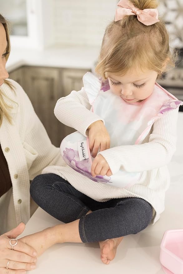 Tiny Twinkle Mess Proof Baby Bibs for Eating - Waterproof, Wipeable Bibs - Toddler Bibs - Travel Friendly - PFAS, PVC, BPA, Phthalate Free - Baby Food Bibs(3 Pack,Cotton Candy)-BubblyBeeBaby