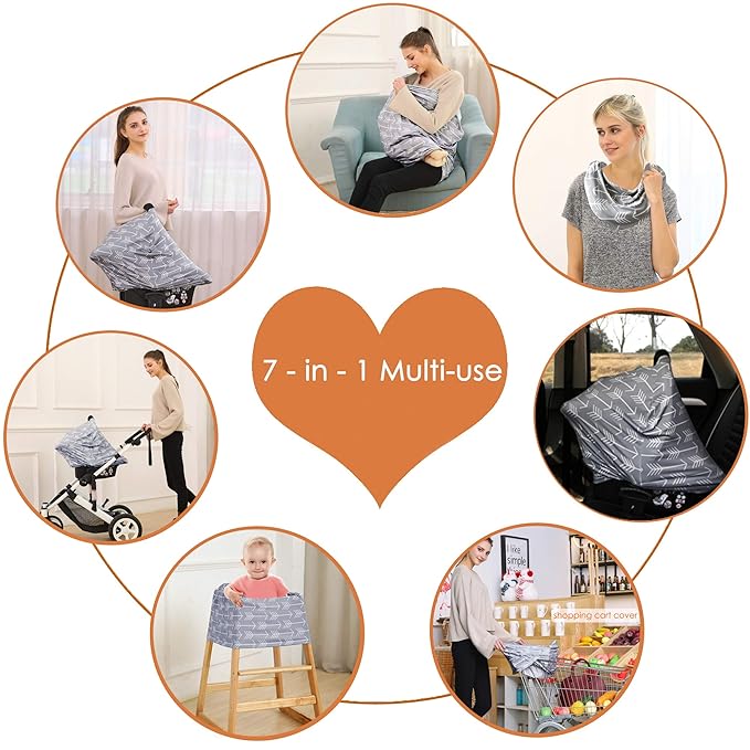 Car Seat Canopy Breastfeeding Cover - Multi Use Baby Stroller and Carseat Cover, Breastfeeding Covers, Boys and Girls Shower Gifts (Classical Arrows)-BubblyBeeBaby