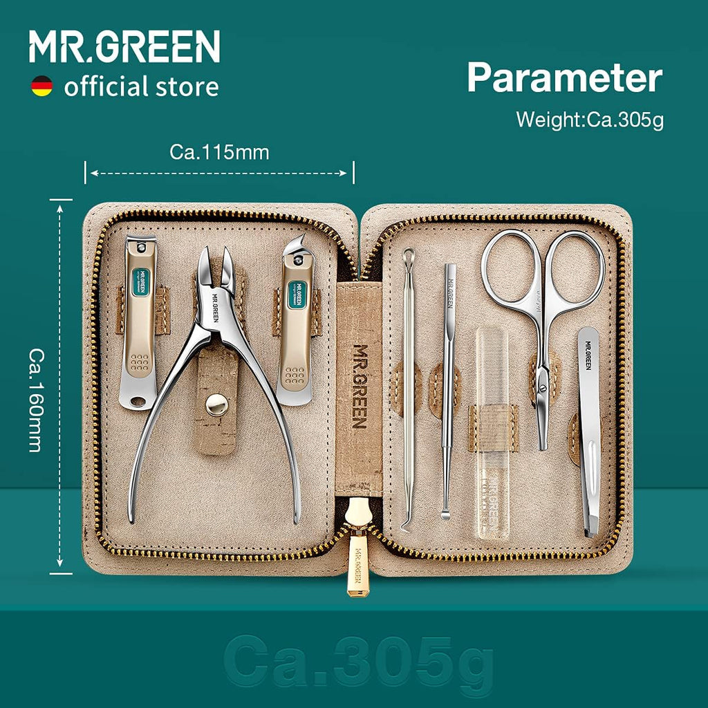 MR.GREEN Manicure Sets Pedicure Kits Stainless Steel Nail Clipper Personal Care Tools with PU Leather Case (Gray)