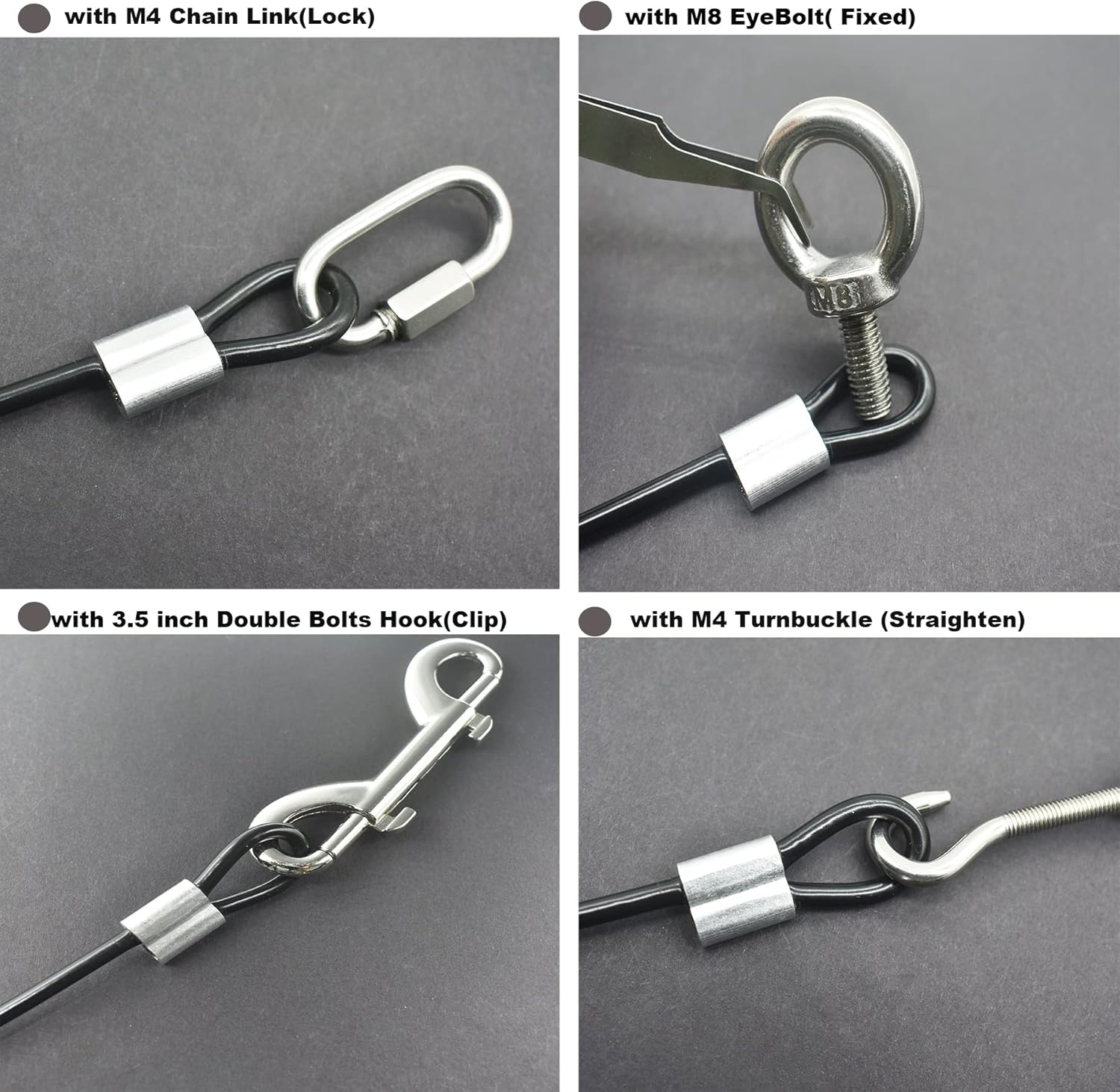 10 Pcs 5mm Wire 12 inch Vinyl Coated Stainless Steel Cable with Loops Short Wire Rope Lanyard Lock Security Chain Link for Outdoor Gates, Black(5mm x 12 inch)