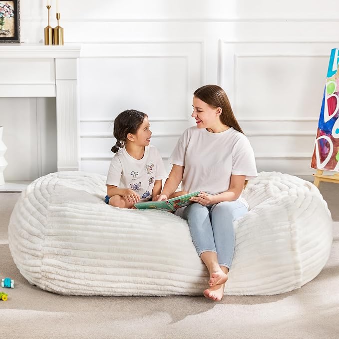 Hobestluk 4FT Bean Bag Chairs Adult Bean Bag with Portable Handle Comfy Large Bean Bag Chair with Removable Cover for Living Room Bedroom or Reading Nook (Stripe White, 4FT)-BubblyBeeBaby