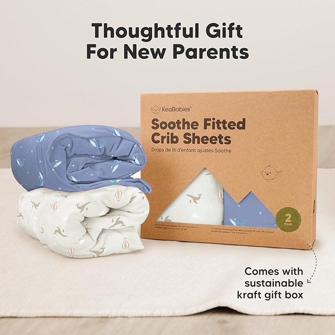 KeaBabies 2-Pack Organic Crib Sheets for Boys, Girls - 52x28 Fitted Crib Mattress Sheet Neutral, Breathable Jersey Cotton Cover for Baby Bed, Toddler Mattress, Soft & Cute Prints (Marine Muse)-BubblyBeeBaby