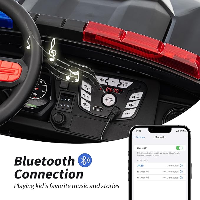 24V 10Ah Electric Police Car Ride on Toy for Big Kids, 4WD 2 Seater Kids Ride on Car SUV w/Remote Control, 4x200W Motors - Black-BubblyBeeBaby