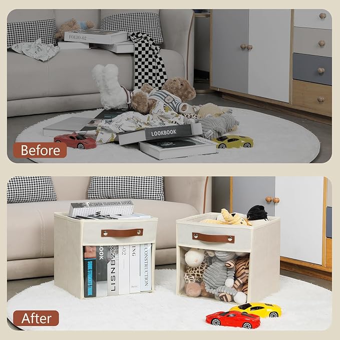 HNZIGE 11 x 11 Storage Cubes Bins for Storage Organizer,Shelf Fabric Storage Bin for Cube Organizer, Canvas Cloth Bin,Cubby Decorative Cube Organizer Bin for Cube Storage Blanket Home(Cream 6 PCS)-BubblyBeeBaby