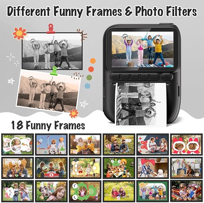 Instant Print Camera for Kids, 3.0" HD 1080P Digital Video Cameras with 3 Rolls of Printer Paper for Toddler, Birthday Gifts Toy for Girls Boys with 32GB SD Card (3.0 Style, Black)-BubblyBeeBaby