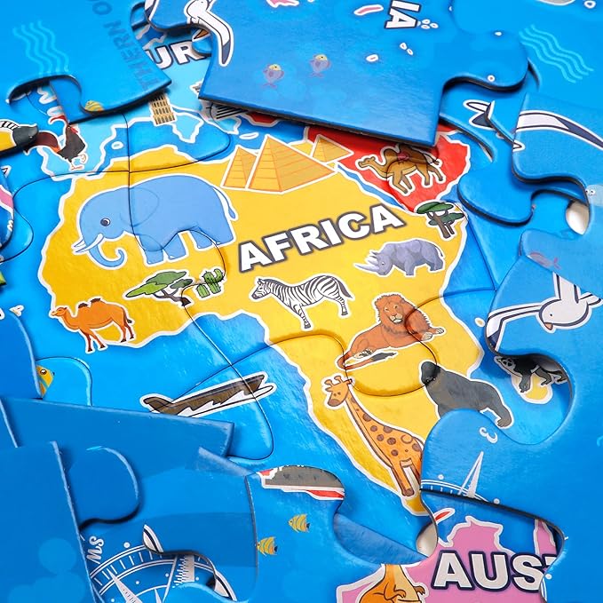 Jumbo Floor Puzzle for Kids,World Map Jigsaw Geography Puzzles,48 Piece Globe Atlas Puzzle with Continents,United States Puzzle for Ages 3-5,Preschool Learning Toys Gift for 4-8 Years Old-BubblyBeeBaby