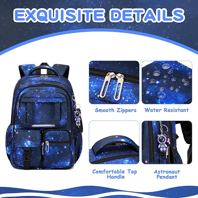 Kids Backpack for Girls Boys School Bags for Middle School Students Book Bag for Elementary Primary Kawaii Ita Backpack, Galaxy Astronaut-BubblyBeeBaby