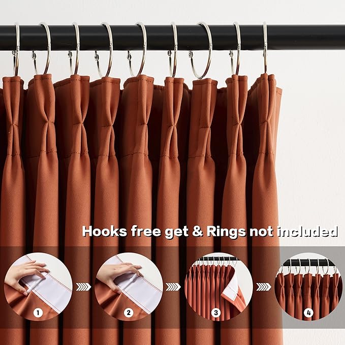 KEQIAOSUOCAI 90 Inch Burnt Orange Pleated Curtains for Living Room 2 Panels Set Fall Bohemian Decor Boho Copper Window Drapes for French Door Living Room Pinch Pleat with Hooks,W40 x L90-BubblyBeeBaby