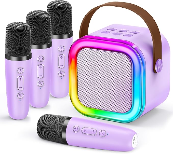 IROO Mini Karaoke Machine for Kids, 2025 TOP Toys Birthday Gifts Ideas for Girls Ages 4, 5, 6, 7, 8, 9, 10, 12+ Years Old, Portable MP3 Player with 4 Wireless Mics for Party-BubblyBeeBaby