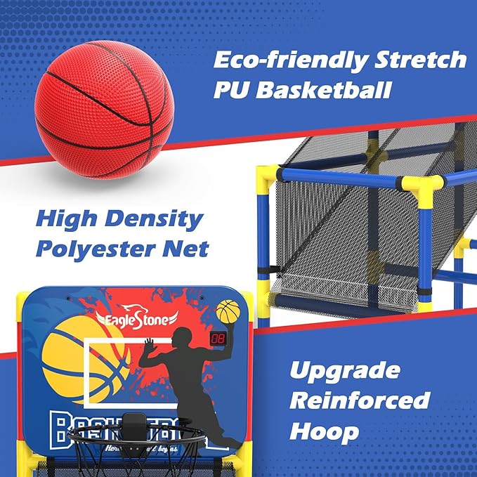 Kids Basketball Hoop Arcade Game W/Electronic Scoreboard Cheer Sound, Basketball Hoop Indoor Outdoor W/4 Balls, Basketball Game Toys Gifts for Kids 3-6 5-7 8-12 Toddlers Boys Girls-BubblyBeeBaby