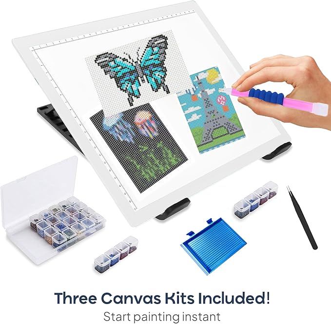 iVyne Rechargeable A4 Light Pad for Diamond Painting & Art Projects – LED Light Board with Diamond Art Accessories – Ultra-Thin & Portable Diamond Dot Light Board, Perfect for Artists - White-BubblyBeeBaby