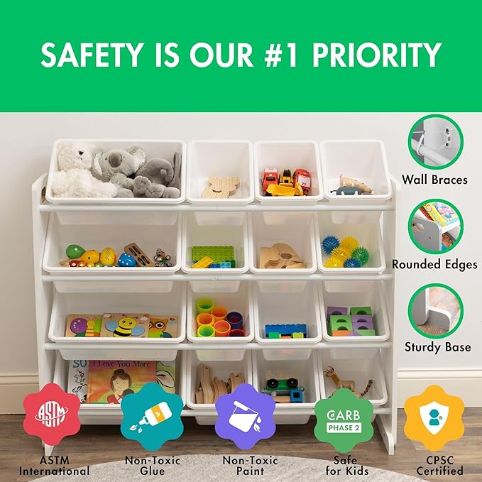Humble Crew Supersized Toy Storage Organizer with 16 Removable Bins, White/White – Large Toy Storage for Toddlers Ideal for Kids' Rooms, Playrooms, and Nurseries - Modern Toy Bins for Kids-BubblyBeeBaby