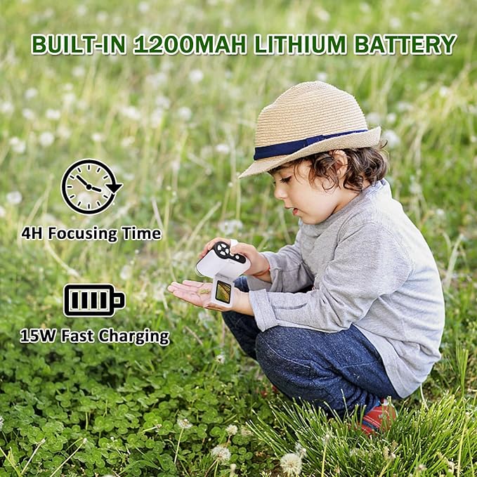 1000X Handheld Microscope for Kids, 4K 2.0" Screen Mini Pocket Microscope with 6 Adjustable LED Lights, Edu Science Birthday Gifts for Kids Ages 8-12, 32G SD Card Included-BubblyBeeBaby