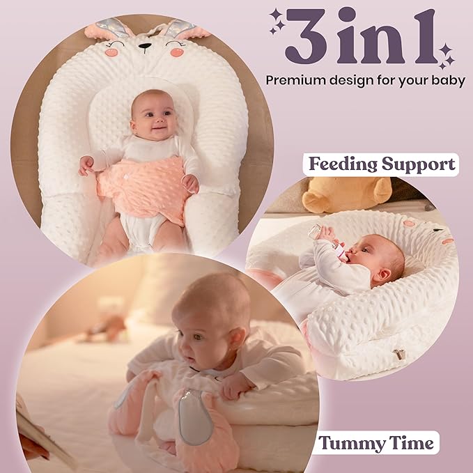 Infant Support Pillow with Adjustable Side Panels - Portable Cushion with Milestone Circles for 0-12 Months - Pink-BubblyBeeBaby