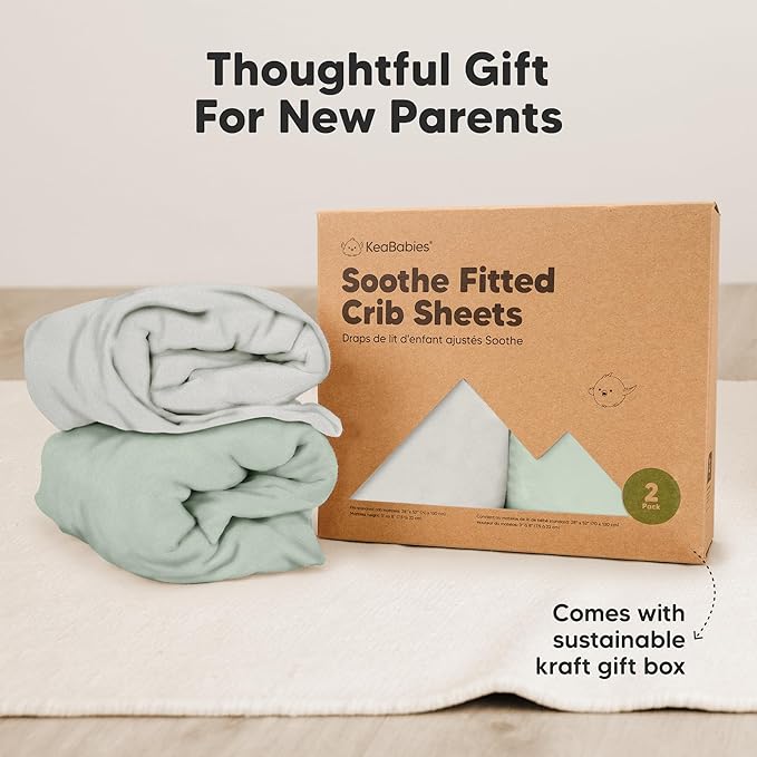 KeaBabies 2-Pack Organic Crib Sheets for Boys, Girls - 52x28 Fitted Crib Mattress Sheet Neutral, Breathable Jersey Cotton Cover for Baby Bed, Toddler Mattress, Soft & Cute Prints (Sage)-BubblyBeeBaby