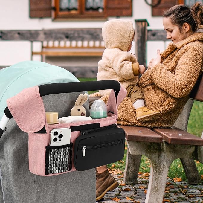 Accmor Universal Stroller Organizer with Insulated Cup Holder Detachable Phone Bag and Shoulder Strap,Stroller Bag Caddy Organizer Fits for Uppababy, Baby Jogger, Britax Strollers-BubblyBeeBaby