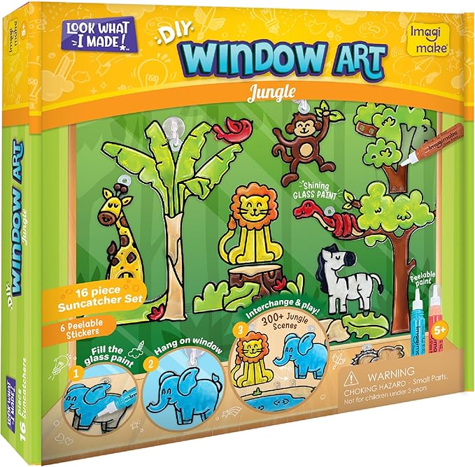Imagimake Window Art Jungle Suncatcher Kit | Kids Crafts Supplies | Girls Toys Age 6-8 | Arts and Crafts for Kids Ages 8-12 | Creative Fun Craft Kit | Gifts for 5 Year Old Boys & Girls-BubblyBeeBaby