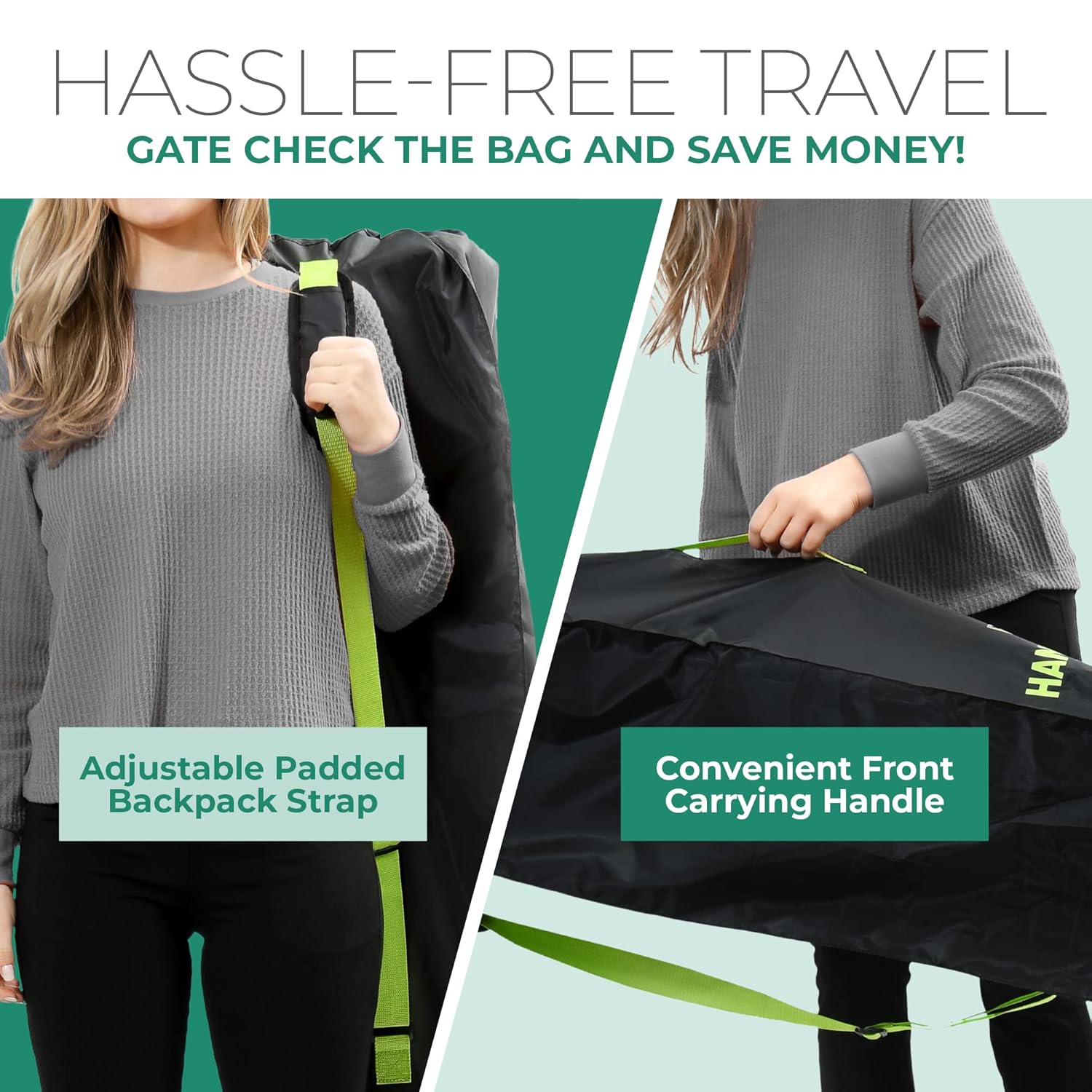 reperkid Umbrella Stroller Bag for Airplane Travel, Black and Green, 47" H x 15" W x 12" D, Fits Most Single and Double Umbrella Strollers – Premium Waterproof Cover, Adjustable Shoulder Strap