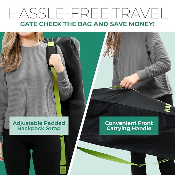 reperkid Umbrella Stroller Bag for Airplane Travel, Black and Green, 47" H x 15" W x 12" D, Fits Most Single and Double Umbrella Strollers – Premium Waterproof Cover, Adjustable Shoulder Strap-BubblyBeeBaby