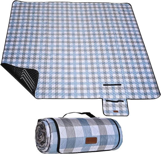 HX&OD Outdoor Picnic Blanket, Extra Large, 80''x60'' Waterproof Foldable Blankets Gingham Picnic Mat for Beach, Camping Grass Lawn Park Accessories Cute Couple Ideas Wedding (Coffee Color, 80”x60”)-BubblyBeeBaby