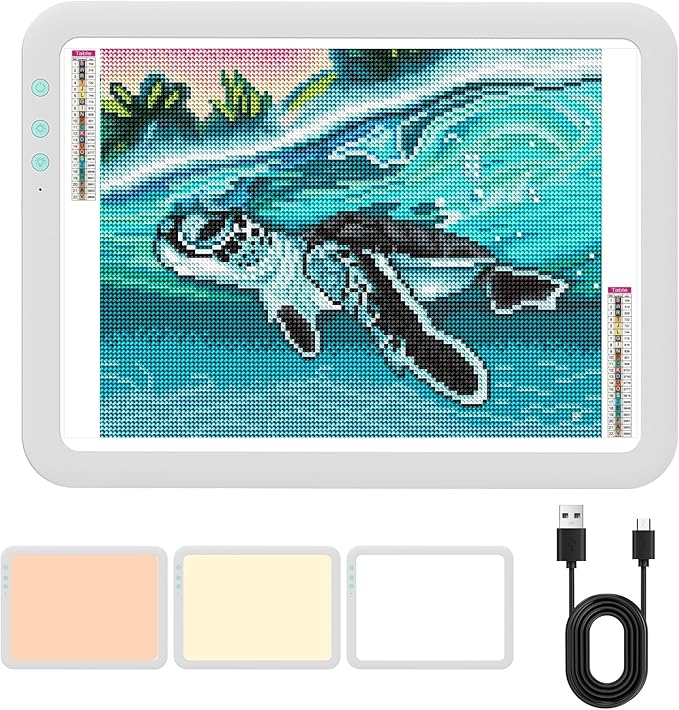 HIUKCOLED Wireless Battery Powered A3 Light Pad, 3 Colors Stepless Dimmable and 6 Levels Brightness Light Board, Rechargeable LED Light Tracing Box for Diamond Painting,Cricut Weeding Vinyl Tools-BubblyBeeBaby