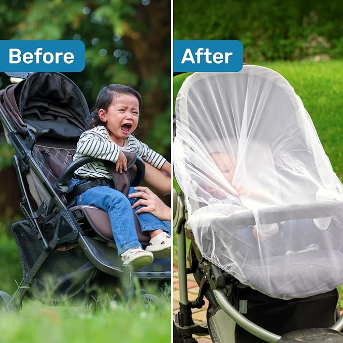 Enovoe Mosquito Net for Baby Stroller and Crib - Durable Mesh Bug Net Cover with Elastic Edge - Fits Strollers, Bassinets, Playards, and Mini Cribs - Travel Essential for Newborns - 63x64-Inch (White)-BubblyBeeBaby