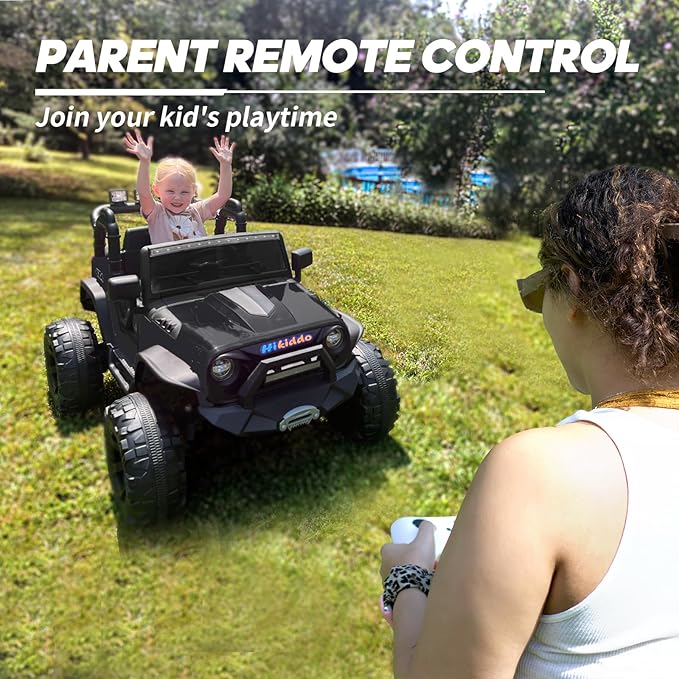 24V 9Ah Ride on Toy for Big Kids, 4x4 2 Seater Ride on Car Truck w/Remote Control, 4x200W Motors - Black Warrior-BubblyBeeBaby