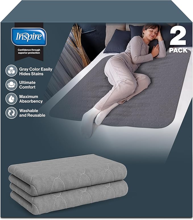 Inspire Underpads | Stain Hiding Gray Reusable Incontinence Bed Pads | Waterproof Mattress Pad | for Adults Babies and Dogs (34 X 52)-BubblyBeeBaby