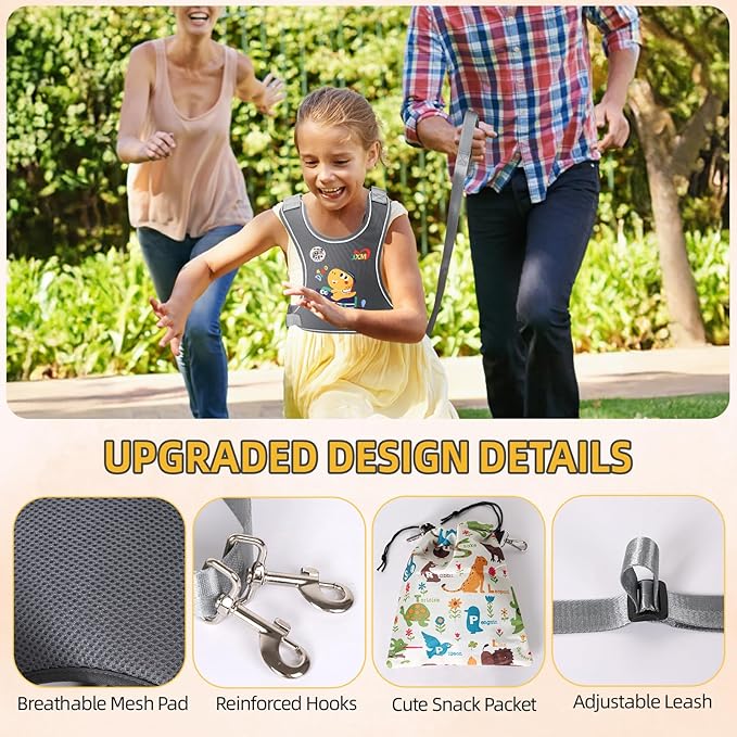 2025 New Safety Walking Harness for Big Kids (6-12yrs) with Autism Special Needs ADHD, Anti-Elopement Vest Harness with Grab Handle and Light Reflector, Adjustable Leash for Autistic, Active Child-BubblyBeeBaby