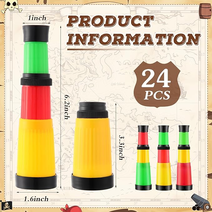 24 Pcs Plastic Pirate Telescope for Pirate Party Favors Portable Pocket Educational Science Spyglass Mini Monocular for Pirate Birthday Party Supplies Halloween Treasure Hunt-BubblyBeeBaby