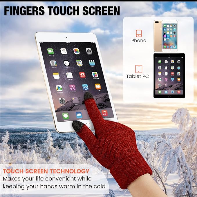 Geyoga 2 Pairs Women's Winter Touch Screen Gloves Soft Warm Fleece Lined Knit Elastic Cuff Winter Texting Gloves-BubblyBeeBaby
