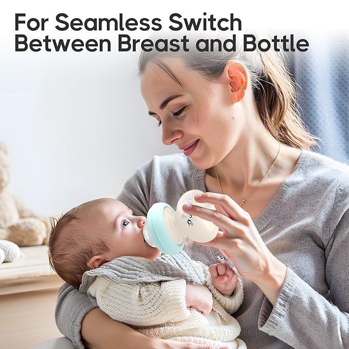 YOHKOH Newborn Glass Baby Bottles with Slow Flow Nipple for 0+ Months, Wide Neck Feeding Bottle, 2.7oz/80ml (Blue, 2.7oz (Pack of 2))-BubblyBeeBaby