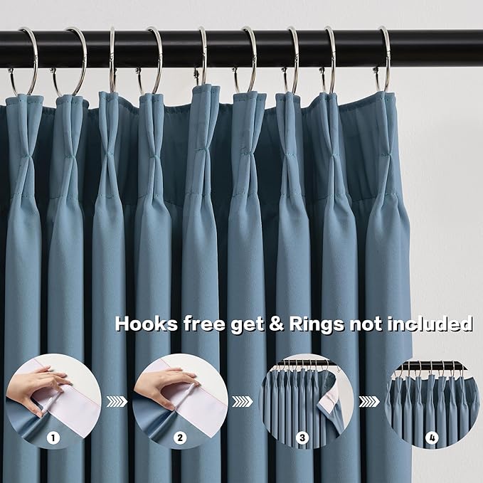 KEQIAOSUOCAI Extra Wide Dusty Blue Pinch Pleated Curtains 100 x 84, Thermal Insulated Noise Cancelling Living Room Drapes 84 inches Long, Patio Sliding Glass Door Window Curtain 2 Panels-BubblyBeeBaby