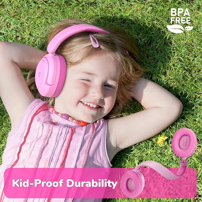 iClever BTH20 Active Noise Cancelling Headphones for Kids, 60H Play Time,Type C Fast Charging, Safe Volume 80dBA, Bluetooth5.4, Award-Winning Kids Headphones Wireless for iPad Tablet Airplane, Pink-BubblyBeeBaby