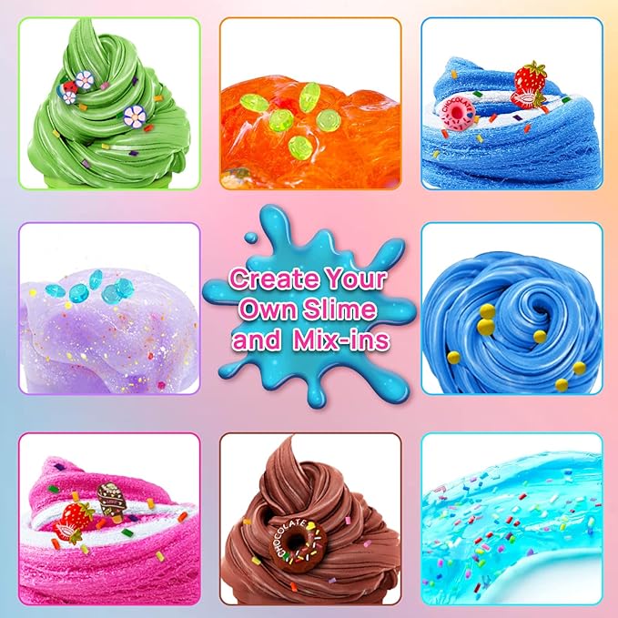 Ice Cream DIY Slime Kit for Girls, Glimmer Crunchy, Confetti Slime Making Kit for Girls, Butter, Foam, Cloud Slime with Add-ins, Foam Balls, Charms, Party Favors Gift Toys for Kids 6-12-BubblyBeeBaby