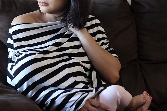 Itzy Ritzy 4-in-1 Nursing Cover, Car Seat Cover, Shopping Cart Cover & Infinity Scarf – Breathable, Multi-Use Nursing Cover Up for Breastfeeding, Carseat Canopy & Stroller Cover (Black & White Stripe)-BubblyBeeBaby