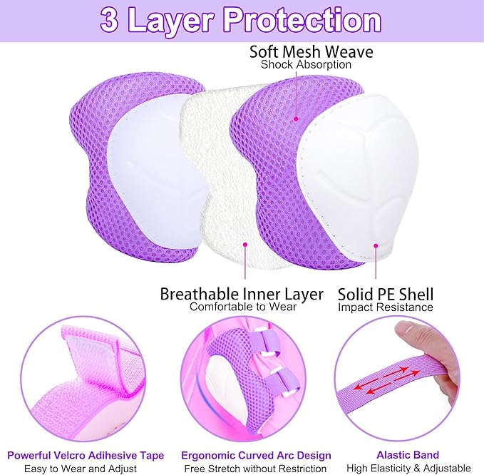 Kids Bike Helmet with DIY Stickers and Knee Pads Elbow Pads Wrist Guard Set for Ages 3-8-14 Toddler Boys Girls Helmet for Roller Skates Cycling Skateboarding Bicycle Scooter-BubblyBeeBaby