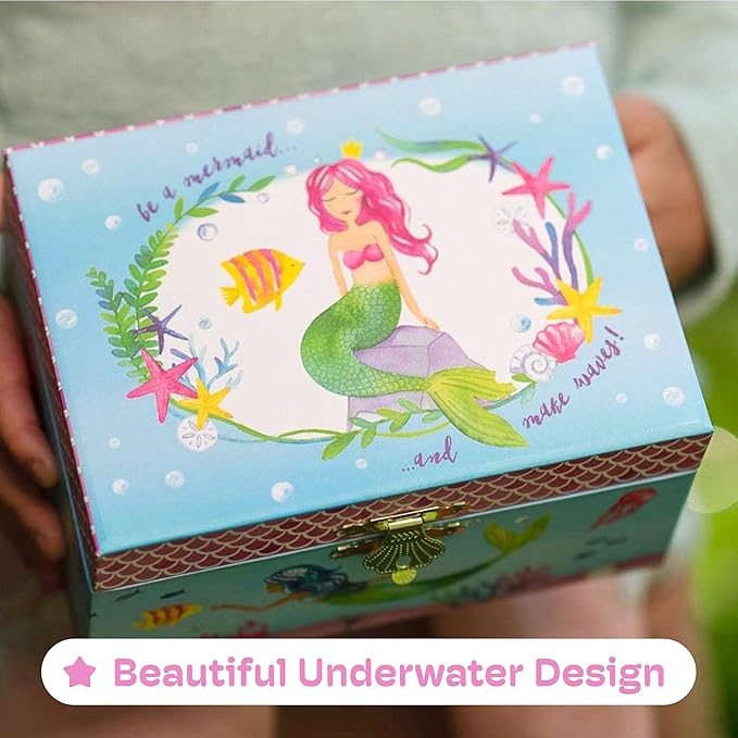 Jewelkeeper Musical Jewelry Box for Girls, Underwater Mermaid Jewelry Boxes, Over The Waves Tune and Spinning Mermaid Doll, Girls Gifts Music Box-BubblyBeeBaby
