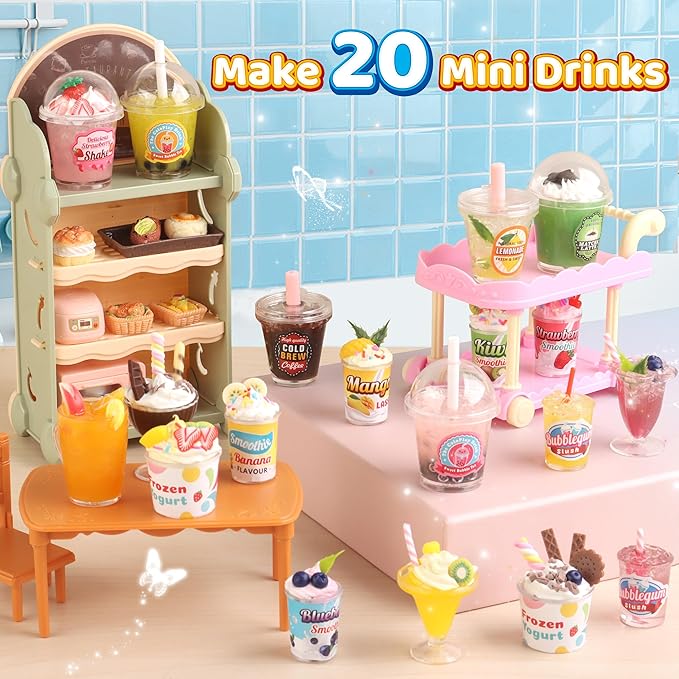 20 PCS Miniature Drink Marker Kit, Miniature Food Toys, Kitchen Pretend Food DIY Crafts Kits for Kids Ages 8-12, Girls Gift for Christmas, Birthday, Collectors, Resin Play, NOT Edible-BubblyBeeBaby