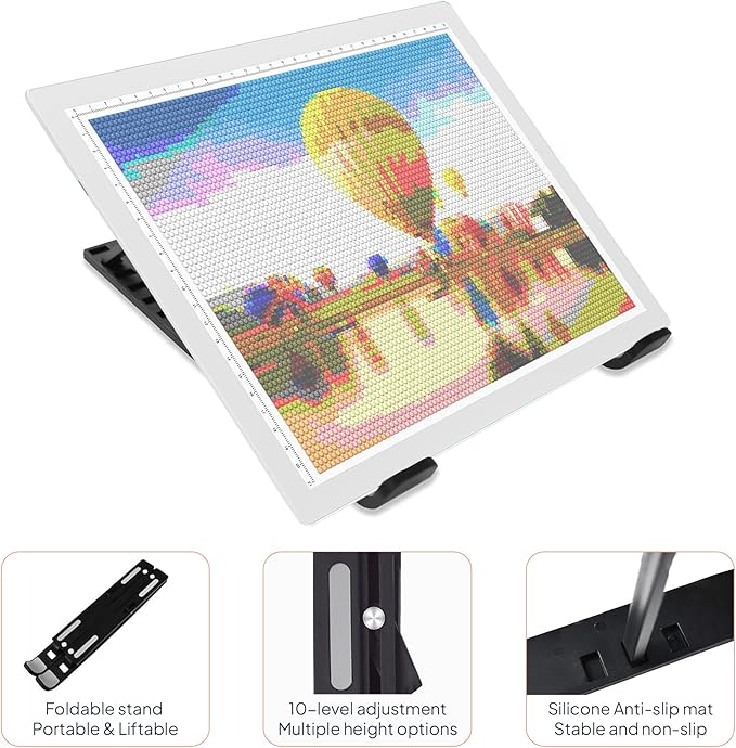 iVyne Corded A4 Light Pad for Diamond Painting & Art Projects – LED Light Board with Diamond Art Accessories – Ultra-Thin & Portable Diamond Dot Light Board, Perfect for Artists - White-BubblyBeeBaby