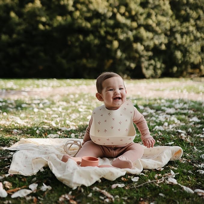 mushie Silicone Baby Bib | Adjustable Fit Waterproof Bibs (Bows)-BubblyBeeBaby