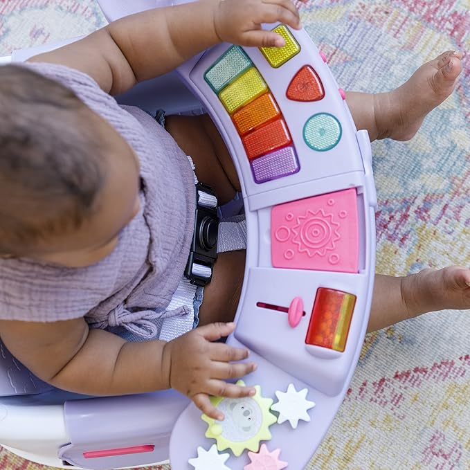 Infantino Music & Lights 3-in-1 Discovery Seat & Booster, Toddler Booster Seat for Dining Table or Kitchen Chair, Baby Activity Center & Snack Tray, Lavender-BubblyBeeBaby